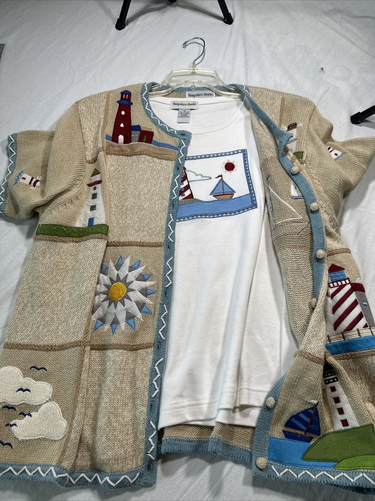 Sweater Beach Light House Coastal Short Sleeved Outfit Women's Size 1X
