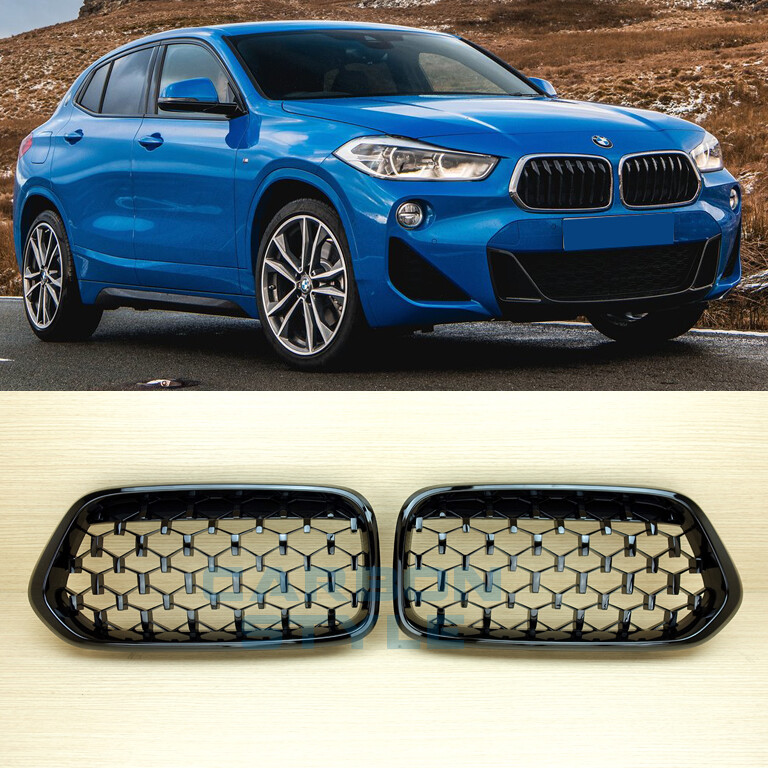 For BMW X2 F39 Diamond Style 2018~2020 Shiny Black Front Grille