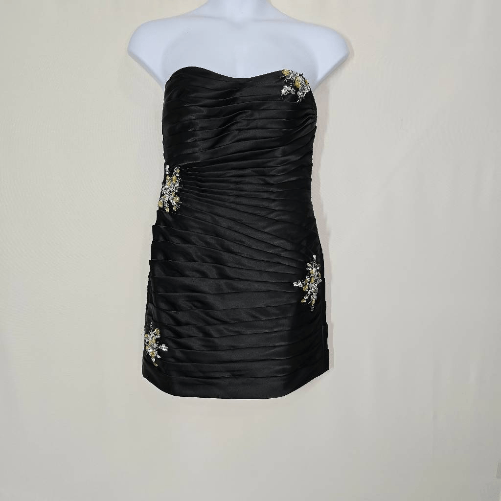 Mori Lee Black Satin Ruched Sheath Embelished Mini Dress Size M | eBay