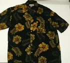 Sun Casuals Mens Black Floral Aloha Hawaiian Shirt Size Medium