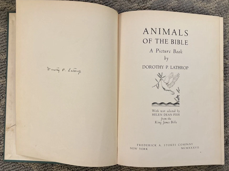 ANIMALS OF THE BIBLE Signed by Dorothy Lathrop 1937 First Edition First Printing - Image 3 of 4