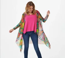 Attitudes by Renee Mesh Cardigan-Candy Coral-Petite Small A378376 NEW