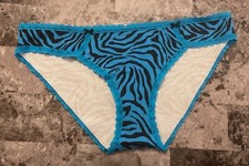 NWOT VICTORIA'S SECRET PINK L BLUE BLACK ZEBRA LACE VINTAGE RARE BIKINI PANTIES