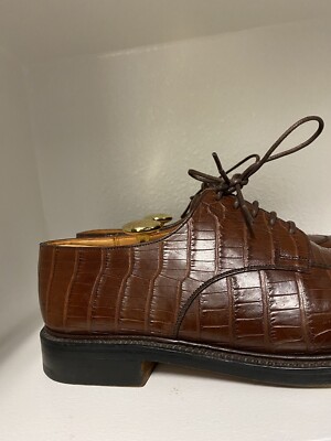 JM Weston Mens Shoes 598-22 Derby Demi Chasse Brown Full Crocodile