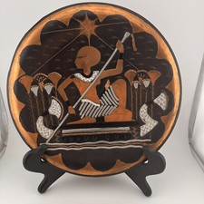 Vintage MCM Copper Etched Egyptian Decorative Wall Plate Pharaoh Nile Pyramids