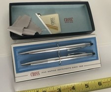 Vintage Cross Chrome Pen  Pencil Set in Original Box Made in USA 3501