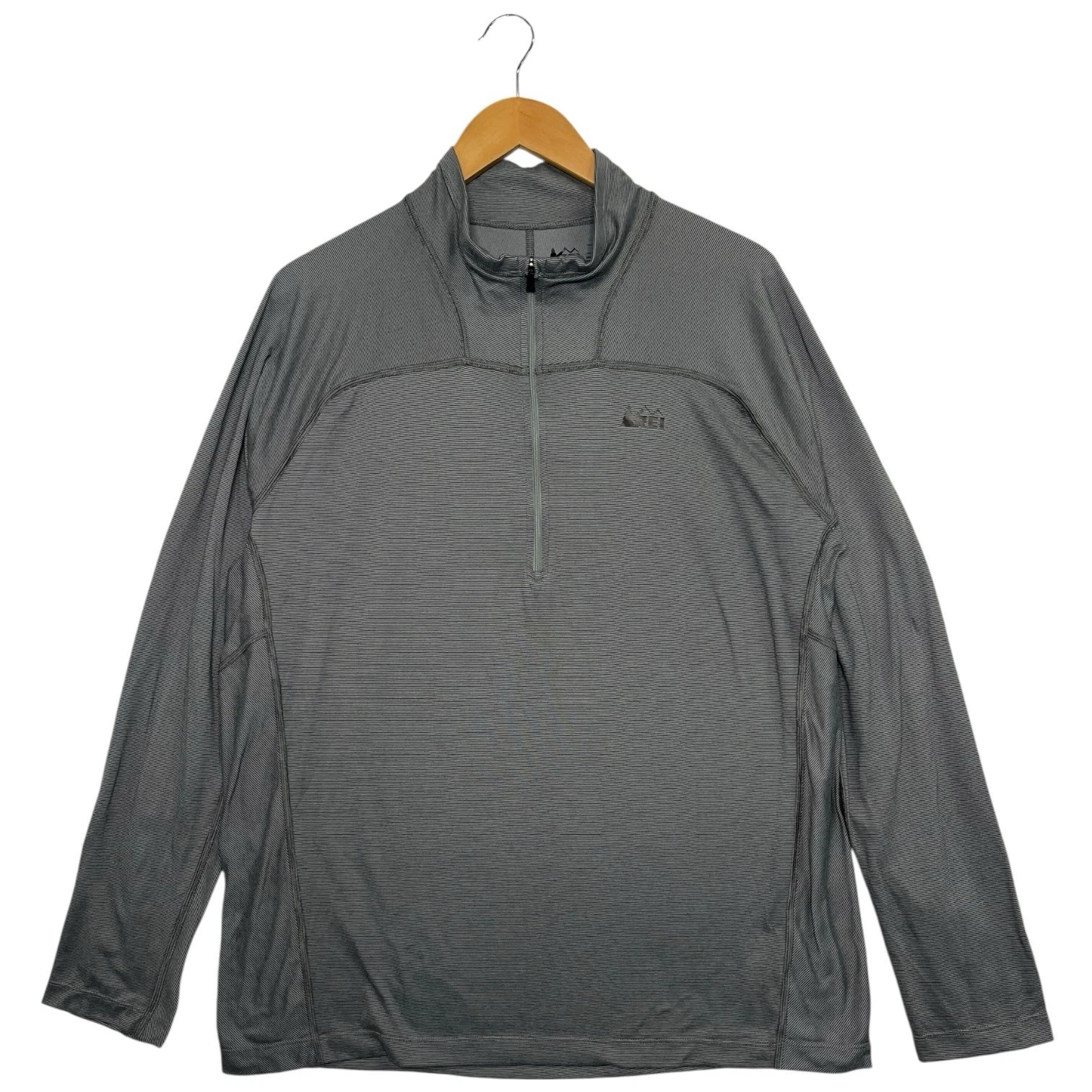 REI Shirt Mens XL Gray Striped Pullover Quarter Zip Lightweight Outdoor Hiking