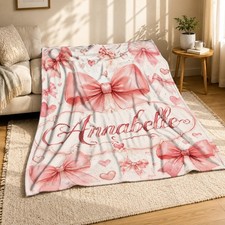 Custom Pink Bow 5 Coral Fleece Blanket