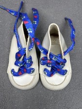 Vintage White Baby Shoes Booties Blue Floral Laces Soft Sole Infant Newborn