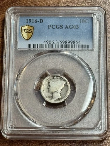 1916 D Mercury Silver Dime PCGS AG03 Key Date Coin Looks Nicer!! (Slab1276)