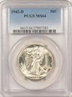 1942-D WALKING LIBERTY HALF DOLLAR - PCGS MS-64, BLAST WHITE!