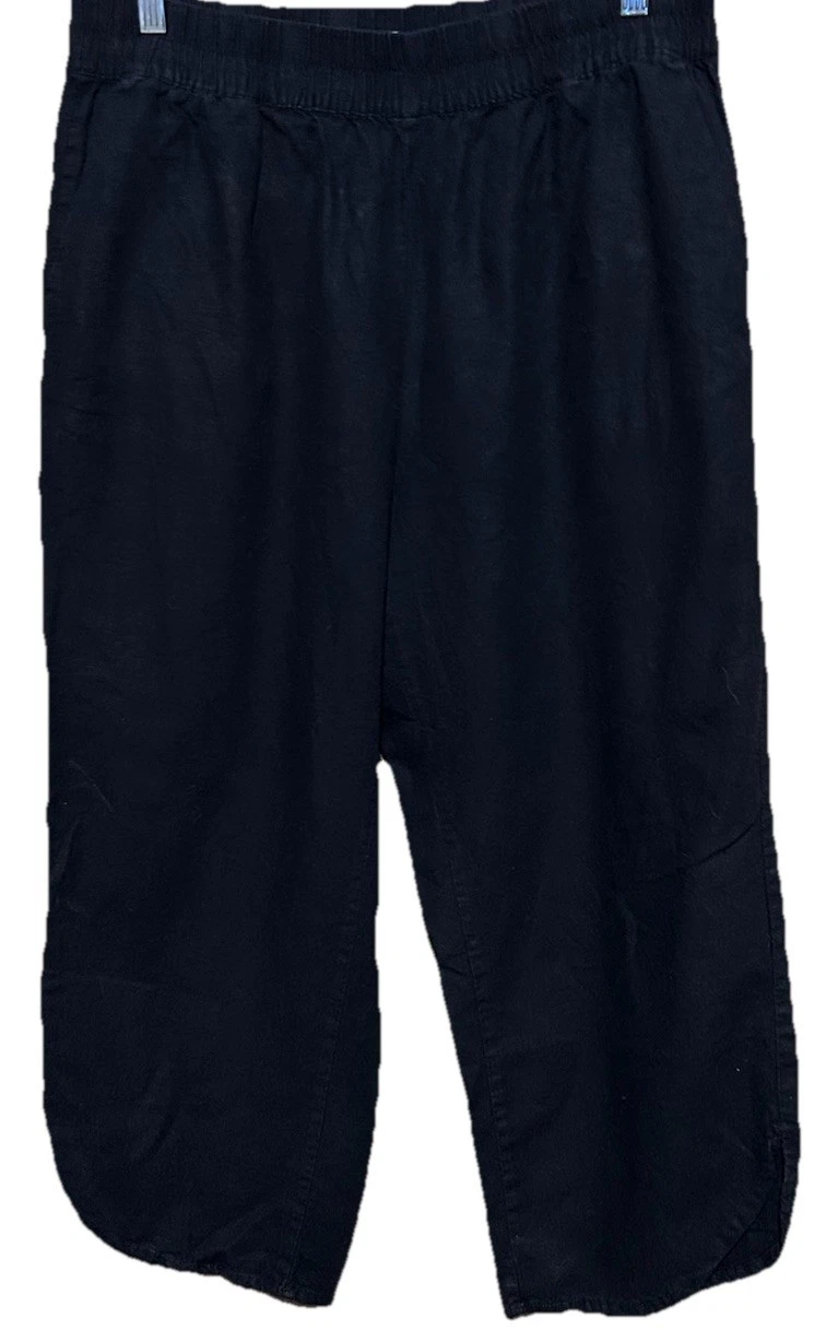 Dip Wide Leg Capri Pants XL Black Flowy Linen Viscose Summer Beachy Pull On Crop
