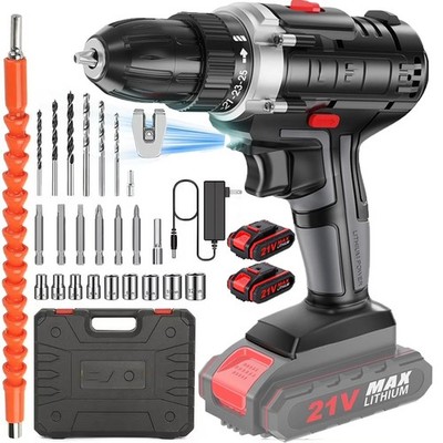Cordless Electric Impact Wrench Gun 1/2'' High Power Driver with 2Li-ion Battery