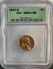 1931-S Lincoln Wheat Cent ICG MS64 RB Key Date