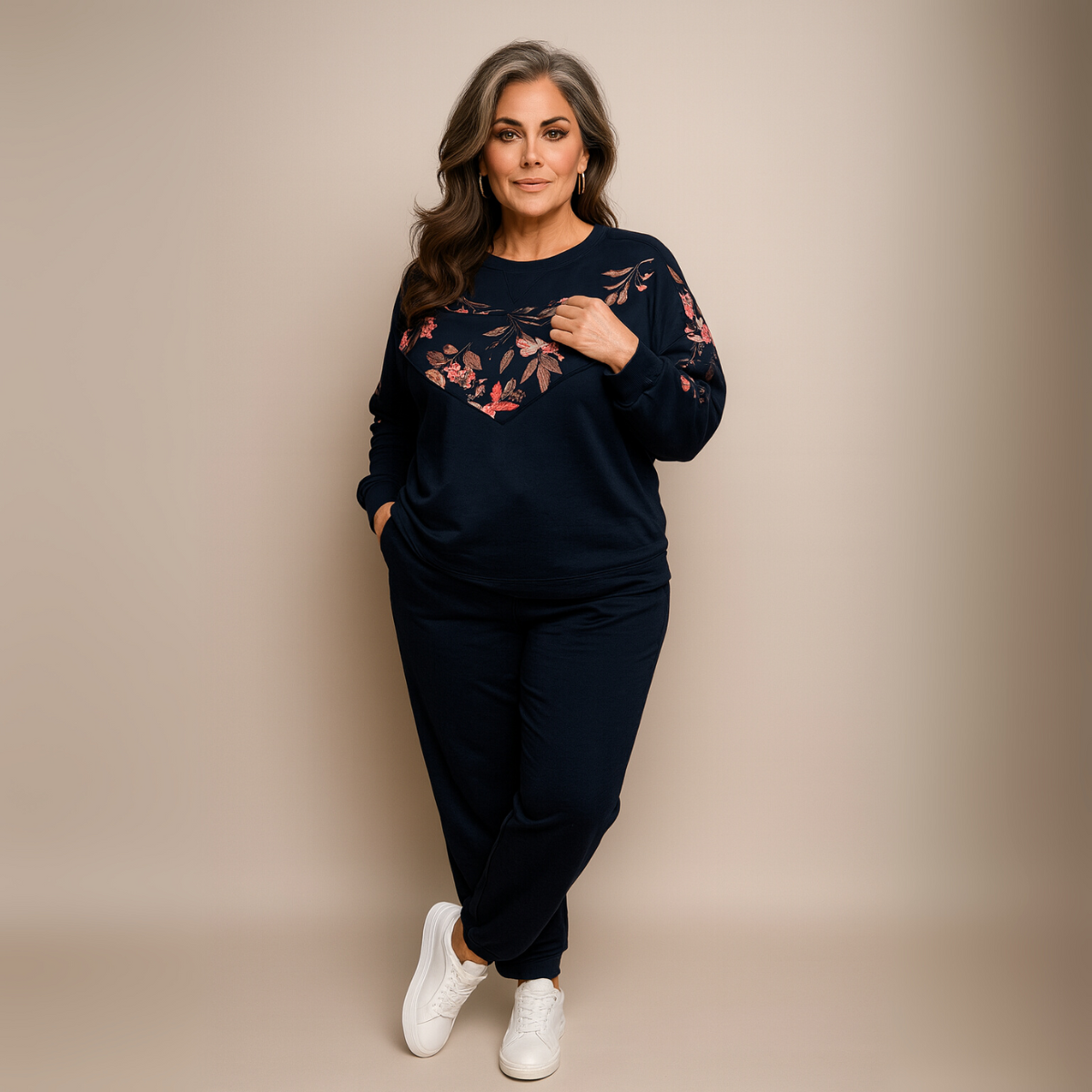 ROCKTHOSECURVES WOMENS LADIES CASUAL TRACKSUIT WITH FLORAL V PANEL