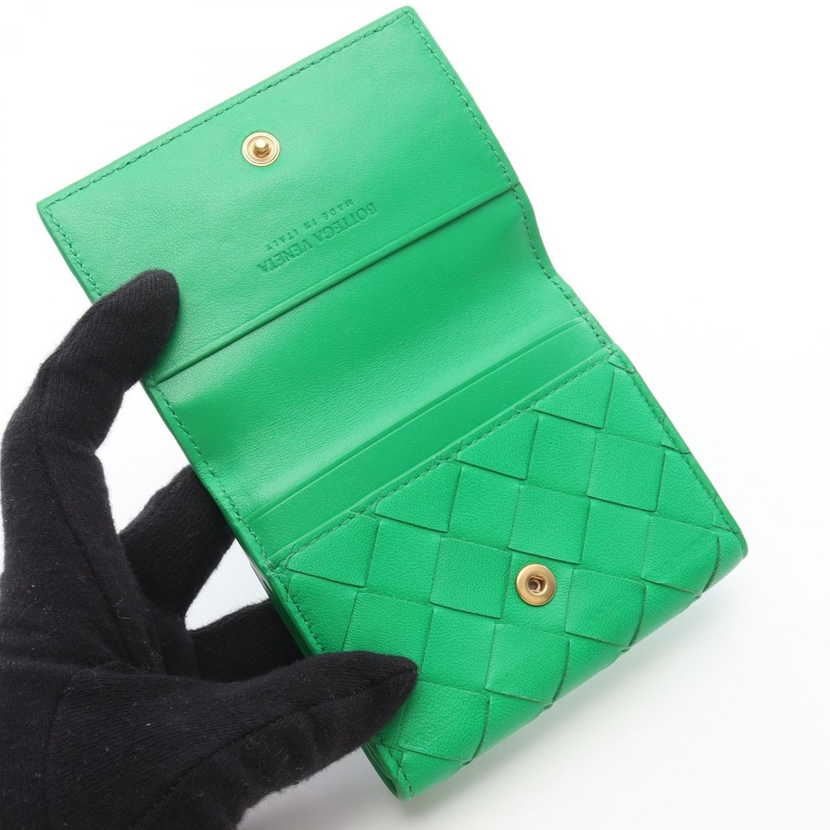 BOTTEGA VENETA Intrecciato Double Sided Wallet leather Green Used