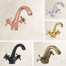 Brass Bathroom Sink Faucet Basin Dual Cross Handles Hot Cold Mixer Tap hwzh052