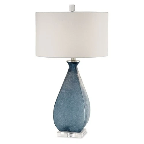 UTTERMOST 27823 ATLANTICA DEEP OCEAN BLUE ACID-ETCHED GLASS TABLE LAMP LIGHTING - Picture 1 of 5