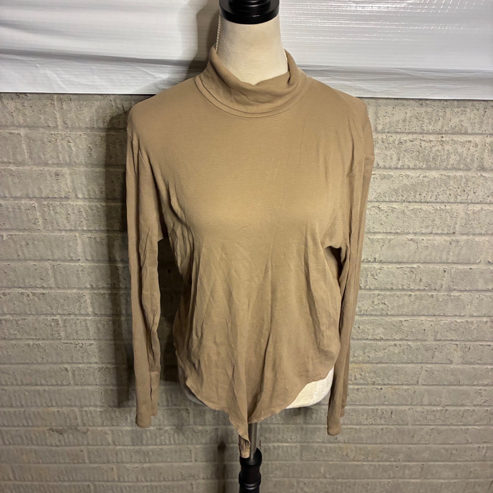 HM Tan Ribbed Turtleneck Long Sleeve Bodysuit Top Women's XL-image