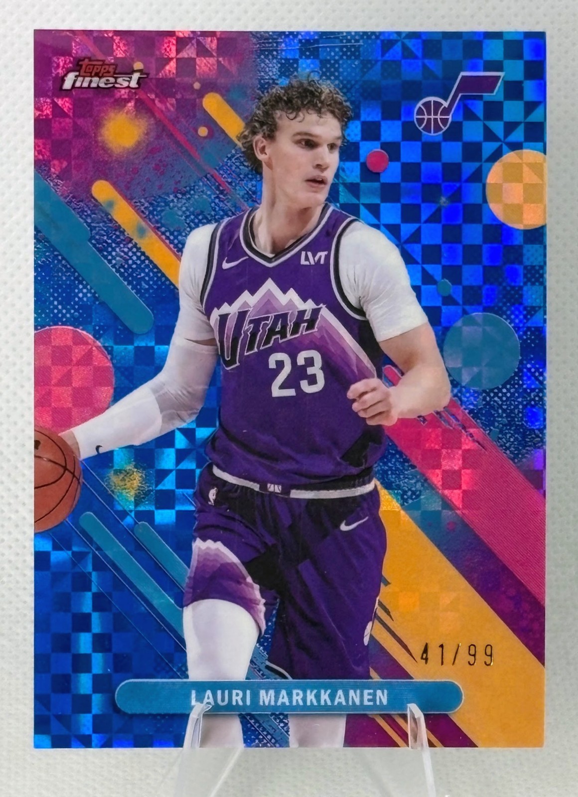 2026 LAURI MARKKANEN #/99 Topps Finest Blue Checkerboard Refractor #71 Utah Jazz