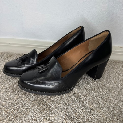 #ad Clarks Women Leather Tassel Wingtip Block Heel Loafer Pumps 8.5 Old Money Preppy $28.99