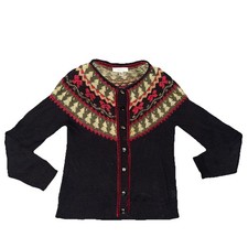 Vintage Knitted Cardigan Abstract Bow Patterned Knit Christmas trees, Details M