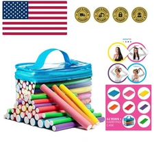 Salon Heatless Flexible Hair Rollers Curlers 42-pack 7" Soft Foam Flexi Twist...