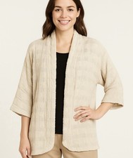 Masai Womens Textured Cotton Linen Open Shacket Cardigan Size M Neutral Cream