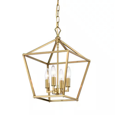 Renzo 4-Light 12 In. Gold Caged Lantern Modern Pendant Free Shipping New