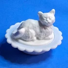 Mosser Milk Glass Cat On Nest Salt Cellar Figurine