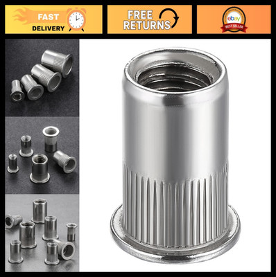 200Pcs M6 Rivet Nuts Stainless Steel Flat Head Threaded Inserts Knurled Body