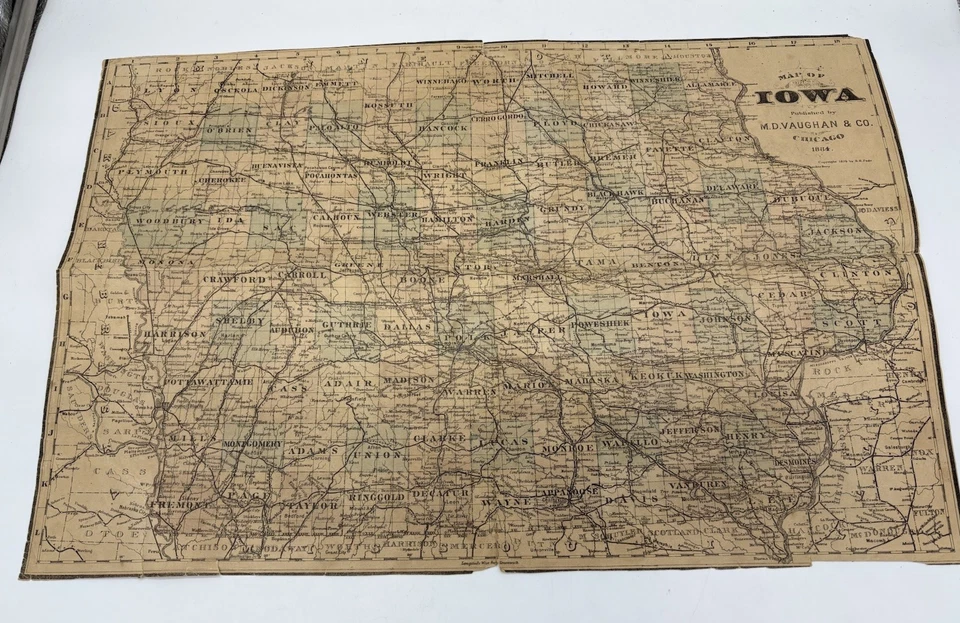 Grundy Iowa M D Vaughan Co 1884 Paper Antique Map Kuester Family History Book - Image 2 of 4