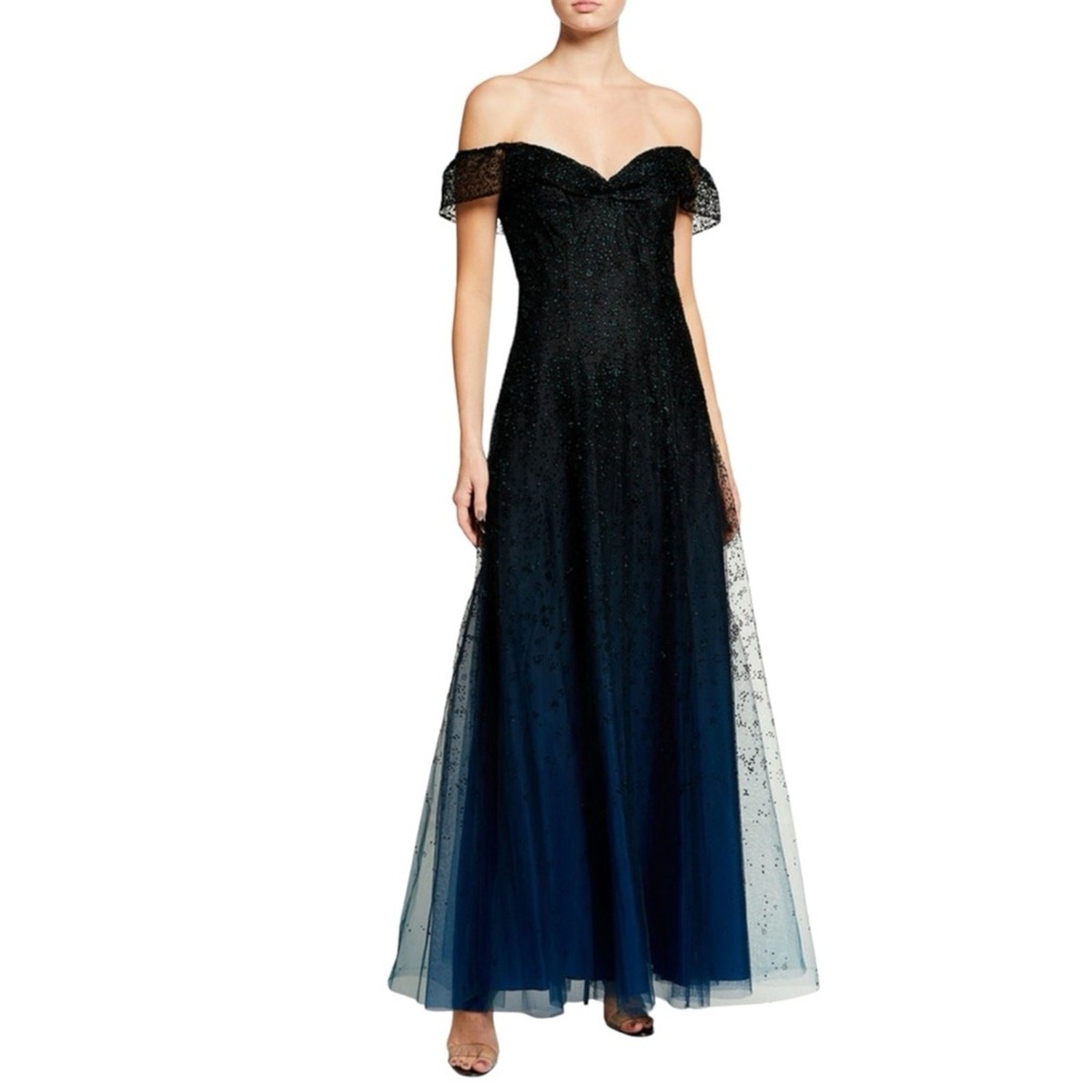 green emerald velvet dress Marchesa Notte Ombre Glitter Tulle Dress Wine Size 6 Sleeveless V-Neck   Celebrity Owned