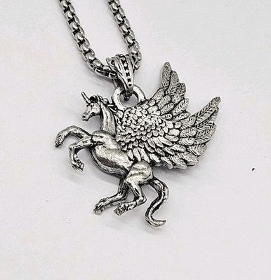 Stainless Steel Winged Unicorn - Pendant Box Chain Punk Necklace 14-3