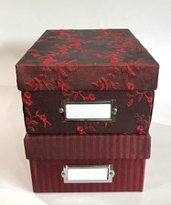 Qty 2 Fabric Red Stripe Floral Storage Photo Boxes Holds 4x6 Photos HTF