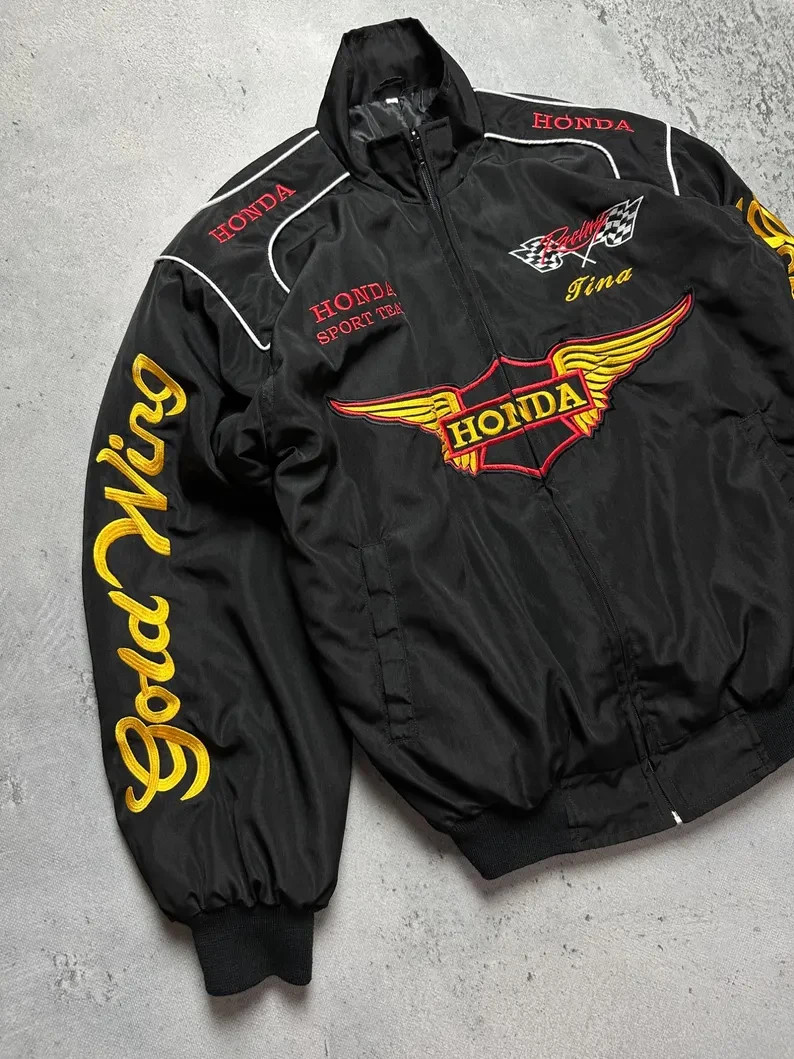 Honda Racing Jacket Honda Sports Gold Wing Vintage Black Moto