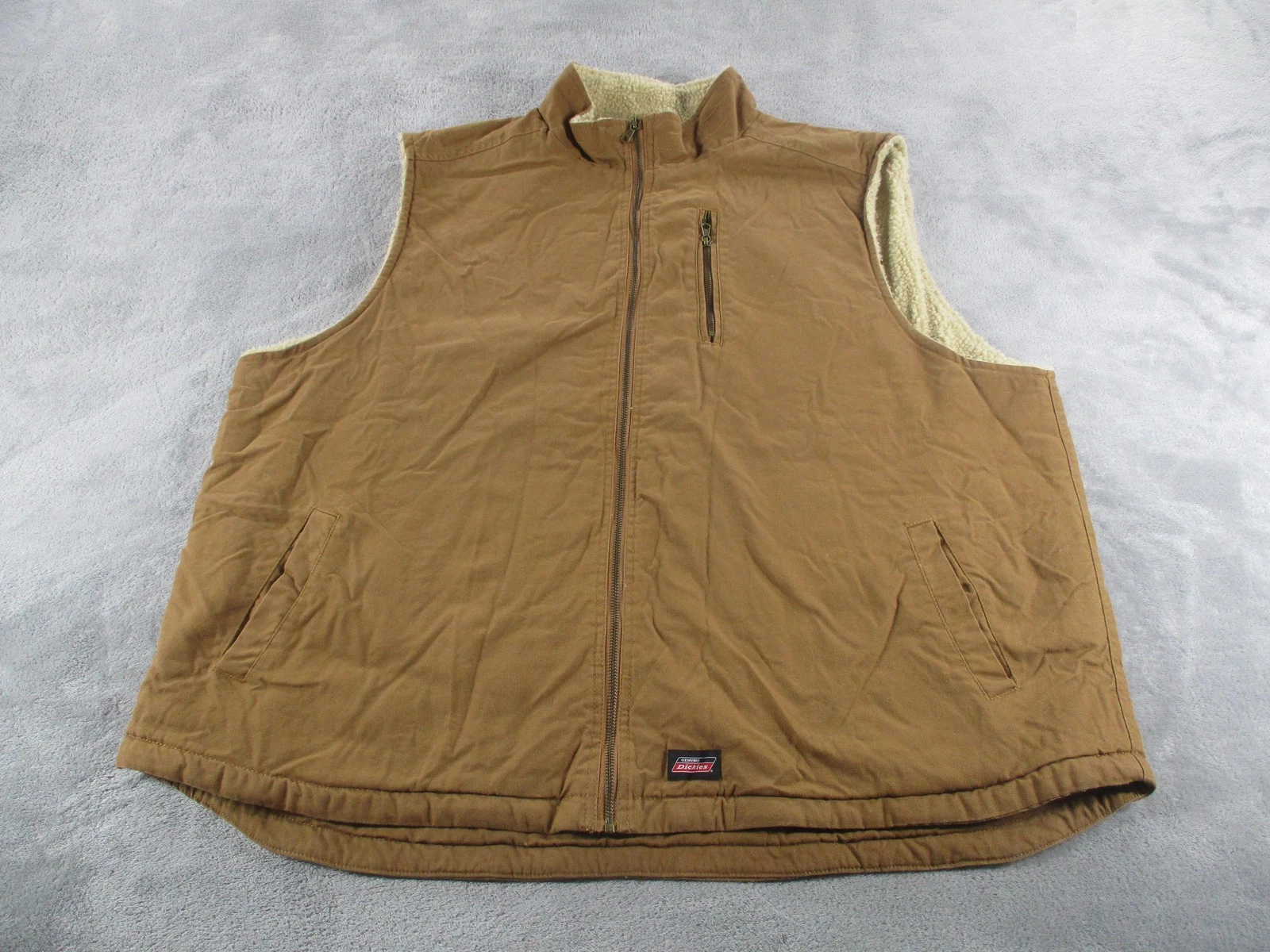 Dickies Vest Mens 4XL Brown Sherpa Lined Canvas Quilted Workwear Zip DIC55040GD