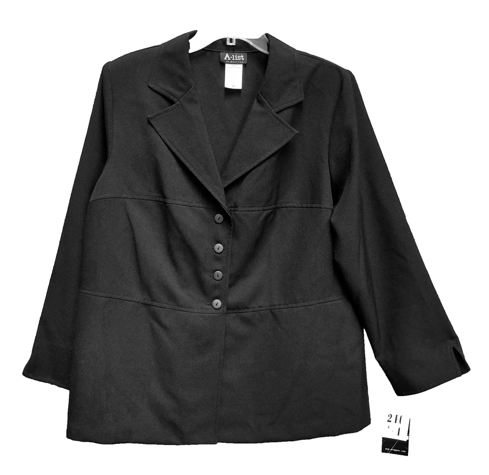 20 XXL LISTA A ENVOLTORIO NEGRO TEJIDO TEJIDO TRAJE BOTÓN BLAZER CINTURA ELÁSTICA FALDA Foto 3 de 4