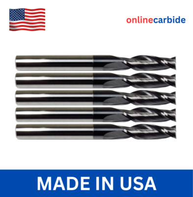 5 Pack 3/16'' Solid Carbide End Mills   TiALN Coated   2 Flute Center Cutting USA