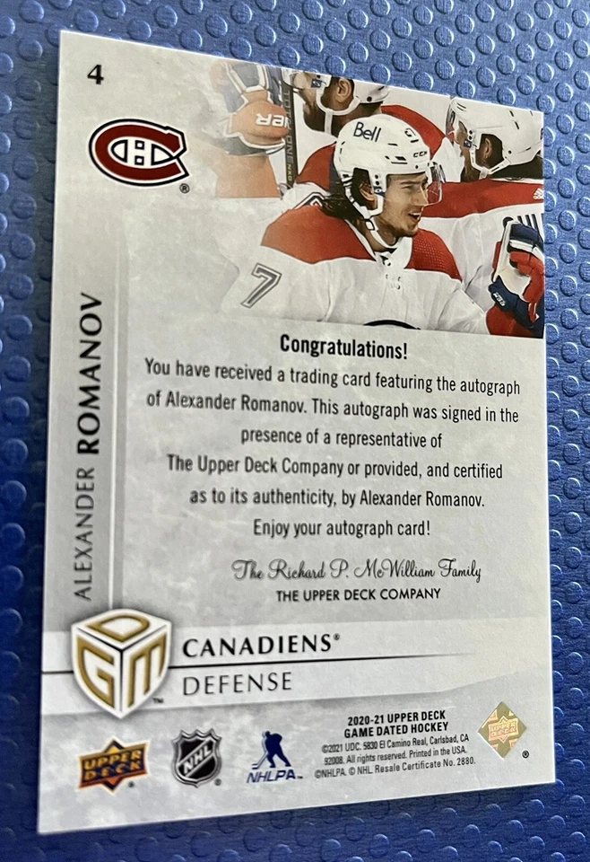 Alexander Romanov 2020-21 Upper Deck Game Dated Moments ACHIEVEMENT AUTO Rookie - Image 4 of 4