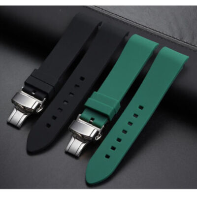 Curved End Silicone Bracelet Rubber Watch Band Strap Butterfly Clasp 18-24mm