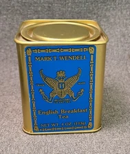 ENGLISH BREAKFAST TEA 4" Tall 4oz TEA Tin Mark T. Wendell Boston, MA EMPTY 