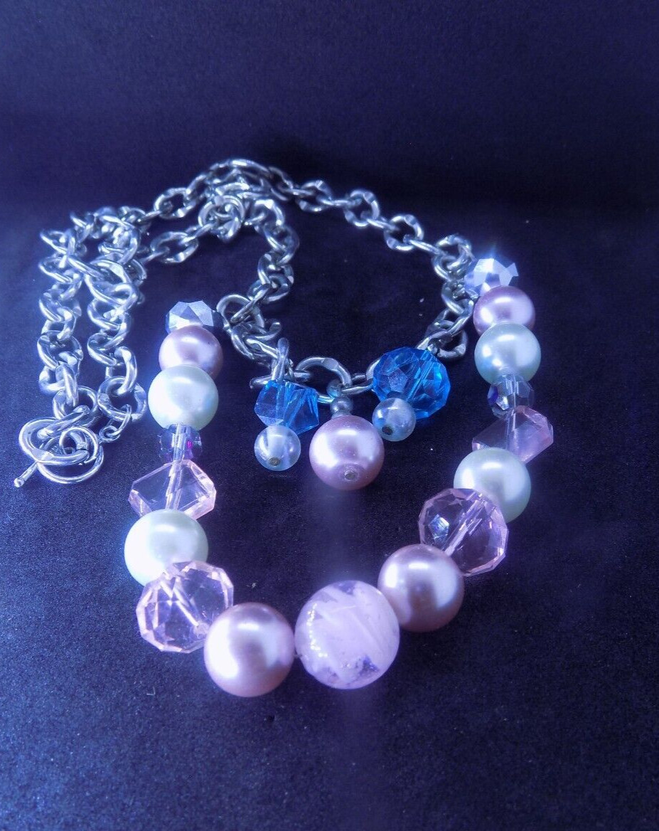 Toggle Chunky 2 layer Beaded Silver Tone Necklace… - image 5