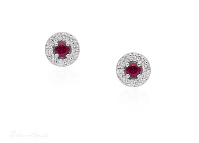 Runde Ohrstecker 950 Platin echter Diamant und Rubin Edelstein edler Schmuck