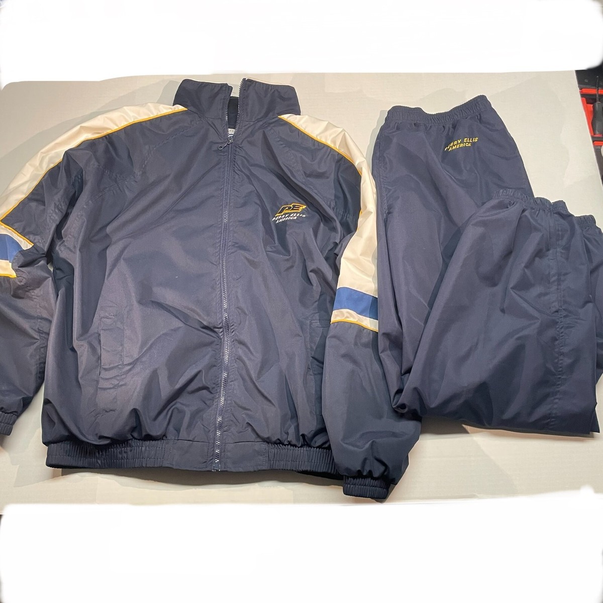 Perry Ellis America Vintage Sweatsuit Tracksuit Blue Mens Size XLT 