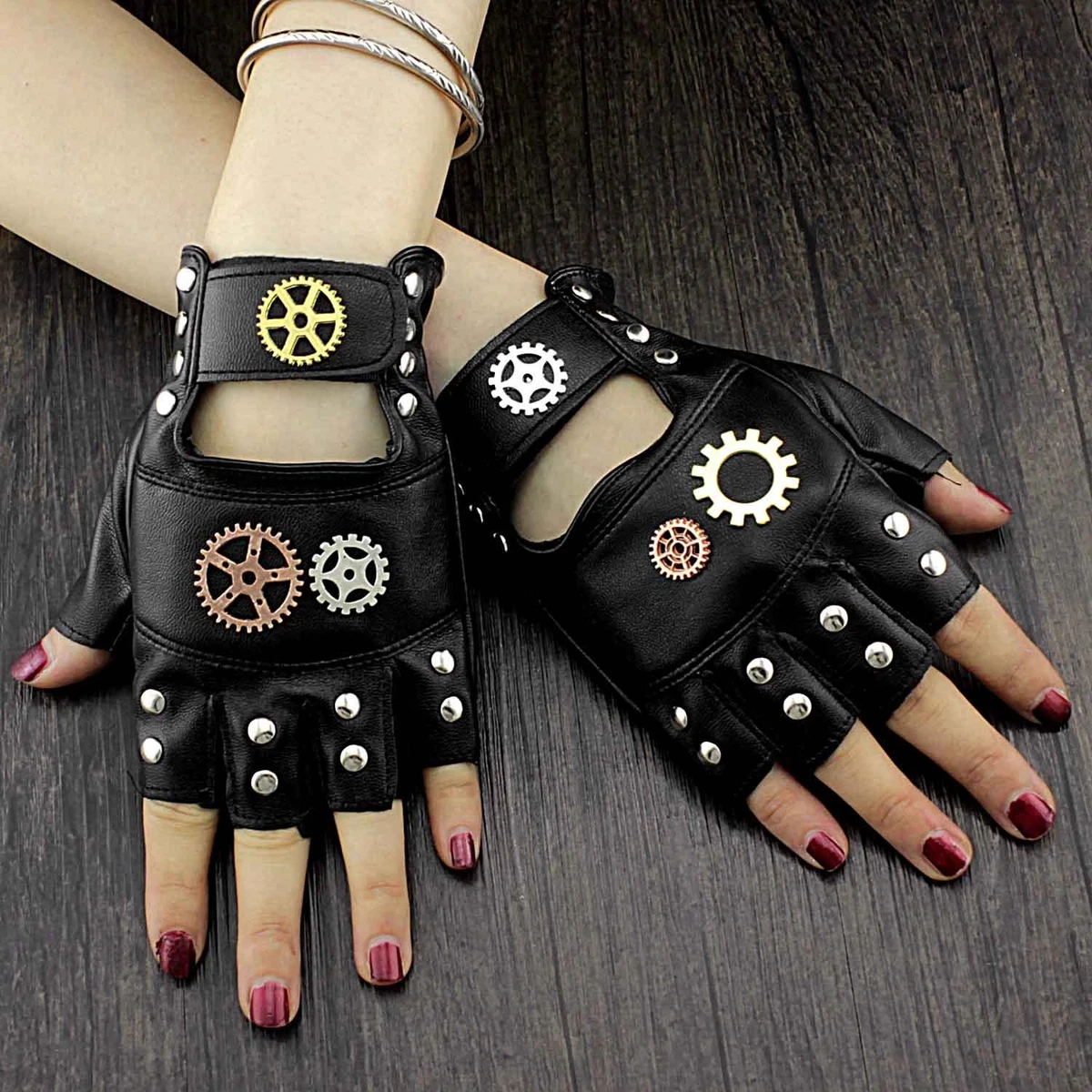 Fingerless Studded Punk Gloves