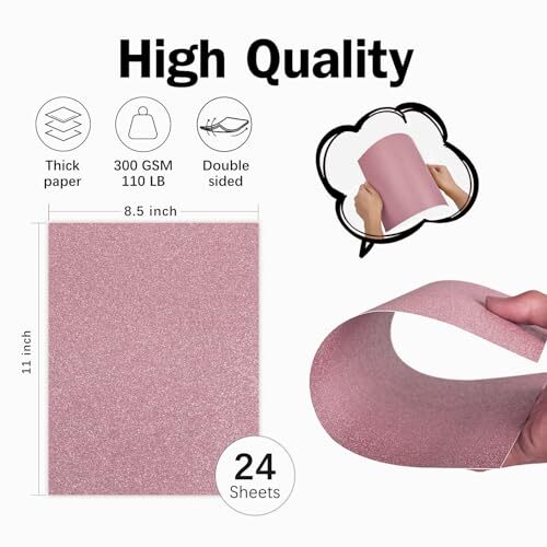 Pink Glitter Cardstock 8.5x11 Double-Sided 24 Sheets, Pink No-Shed pink - Picture 4 of 7
