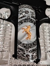 Colt white pearl 1911 grips full size Aztec gold metal horse for Government