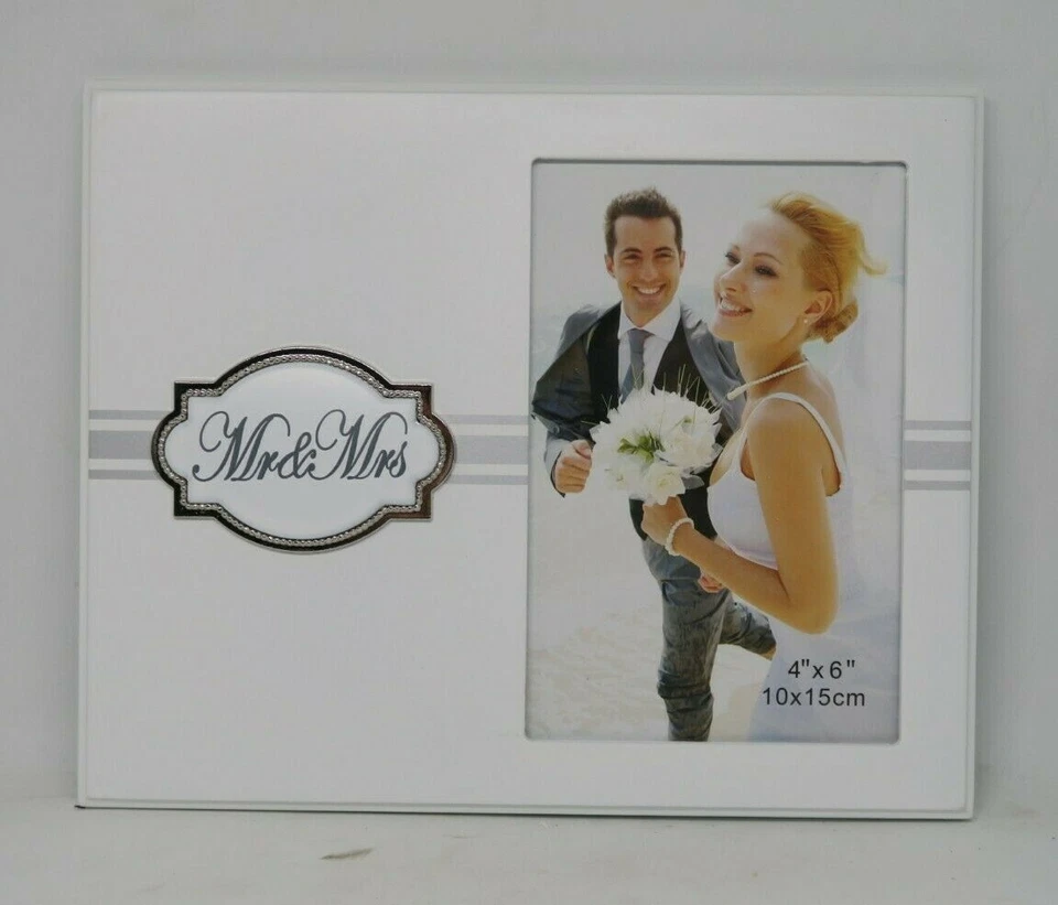 Wedding Photo Frame MR & MRS 4" x 6" Mirror White Silver Bridal Present Gift - Image 4 of 4