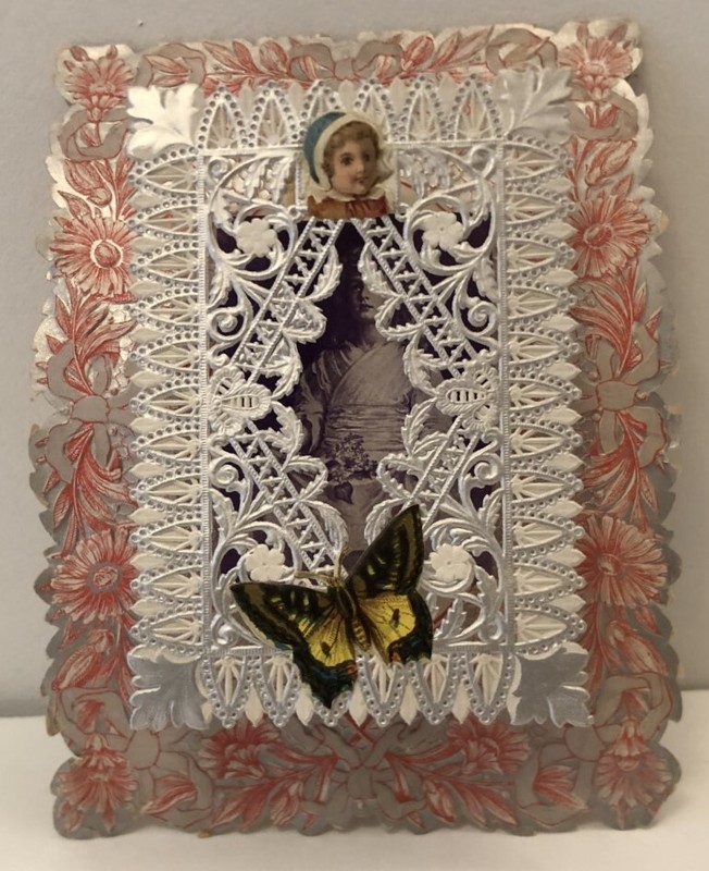 Antique Valentine’s Day unused 3-D foldout greeting card, die cut from 1895-1910